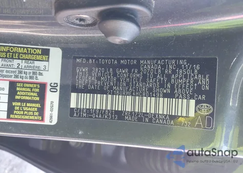 2017 Toyota Corolla Le from USA, damaged, VIN 2T1BURHE4HC801498